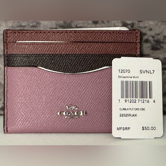NWT Coach Colorblock Flat Card Case Crossgrain Leather Jasmine Multi 12070 - Picture 2 of 5